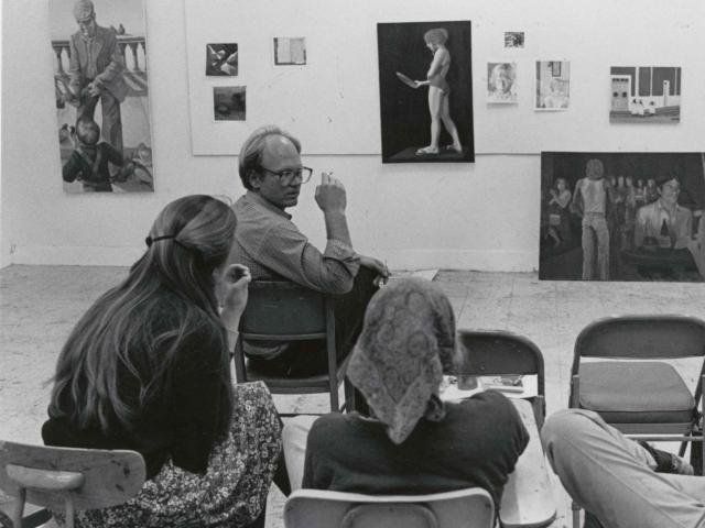 Hank Pitcher with students. Date unknown.