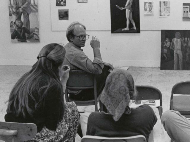 Pitcher talking with CCS Art students, 1970's