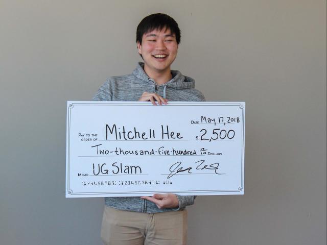 Mitchell Hee at the Undergraduate Research Slam Award Ceremony. Photo: Will Proctor