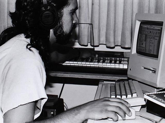 Paul Chavez in the old CCS electronic music studio, mid 1980s