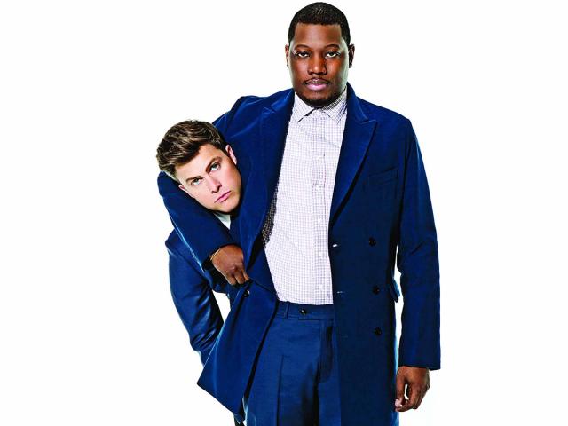 Saturday Night Live's Colin Jost and Michael Che wearing Brooklyn Tailors