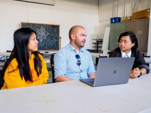 UCSB's Game Development Club was founded by Chelsea Chung (left) and Jake Tran (right), and is advised by Richert Wang (center)